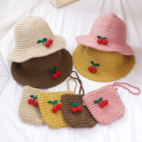 

autumn and winter woolen shade fisherman hat child girl sweet cute foldable knitted warm basin outdoor sun satchel set caps & hats, Yellow