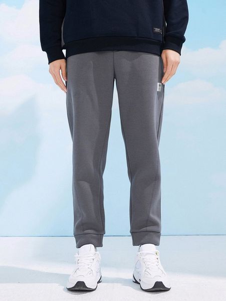 

men patched detail stitching sweatpants 19db#, Black