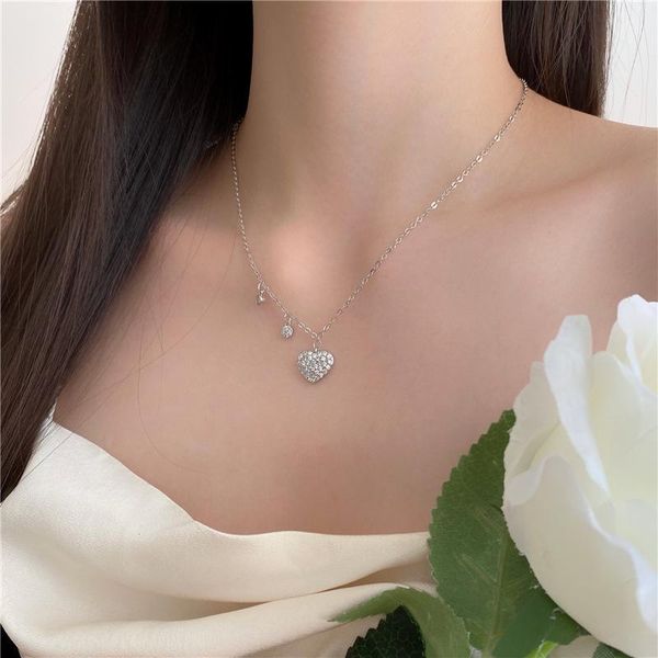

pendant necklaces lovoacc minimalist full shiny zirconia love heart necklace for women girls silver colour thin chain accessories