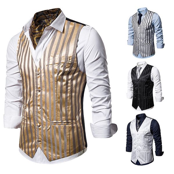 

fashion vest autumn and winter men's single breasted striped jacket, Black;white