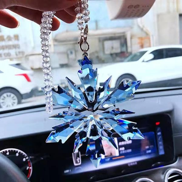 

interior decorations car pendant blue crystal snowflake, decoration hanging ornaments sun, snowflake christmas gifts