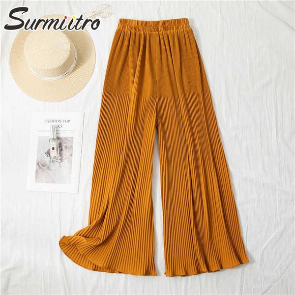 

surmiitro wide leg baggy long pants women summer korean style all-match female high elastic waist pleated trousers 210712, Black;white