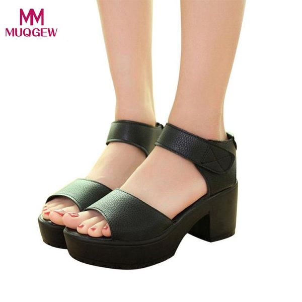 

dress shoes women summer sandals fashion open toe peep platform high heel gladiator chunky hook loop, Black