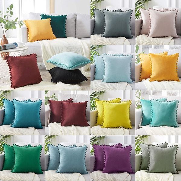

pillow case 45*45cm velvet pillowcase comfortable wool ball sofa cover warm car pillowslip home