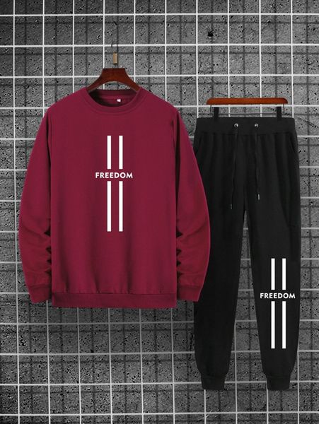

men letter graphic pullover & drawstring waist sweatpants z6jy#, Gray