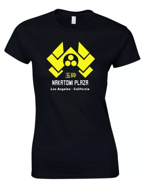 

die hard inspired nakatomi plaza 80s movie film womens t shirt, White;black