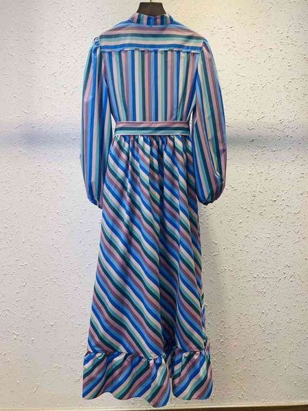 

dresses spring fashion quality women print ruffle patchwork long sleeve striped maxi high street lady, Black;gray