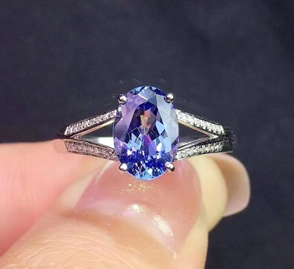 

cluster rings y428 tanzanite ring fine jewelry pure 18 k gold natural gemstones 1.6ct diamonds female anniversary gift, Golden;silver