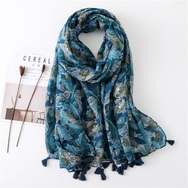 

new ethnic style cashew print cotton and linen tassels literary travel p shawl beach sunscreen long scarf, Blue;gray