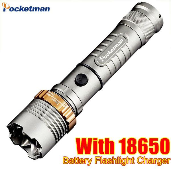 

zk50 led 4000 lm xml t6 torch zoomable waterproof lanterna flash light with ac charger + 18650 battery flashlights torches