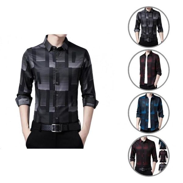 

men's dress shirts men shirt long sleeve quick dry single-breasted plaid fit print top, White;black