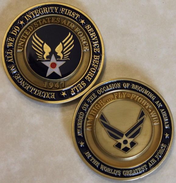 Geschenk Air Force Airman Award Aim High ... Fly Fight Win Challenge Coin / USAF / V2 cx