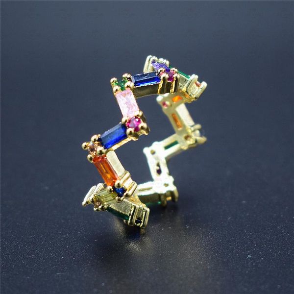 

wedding rings luxury copper cz rainbow gold color accessories for women girls colorful zircon crystal jewelry birthday party gift, Slivery;golden