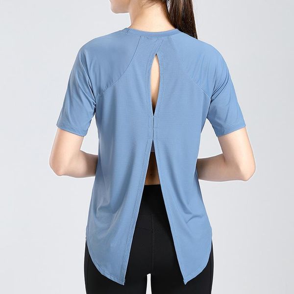 

yoga outfit shirts women loose short sleeve sports t-shirt fitness sweatshirt back split activewear workout female tee