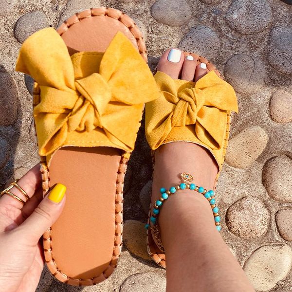 

summer trend casual outdoor slippers women flock bow-tie platform sewing sole beach slides ladies shoes plus size35-43, Black