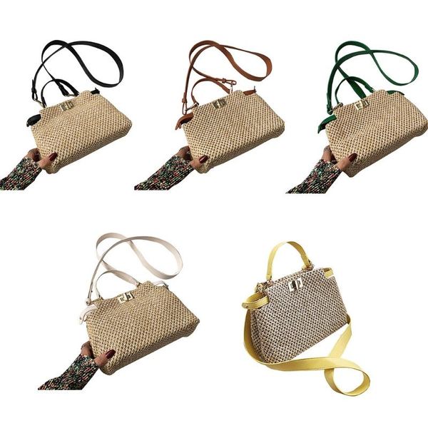 

duffel bags hobo women's straw beach tote bag buckle woven summer bohemian vacation casual handbag shoulder pouch for girls