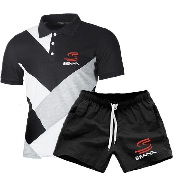 

men's tracksuits 2021 mclaren senna logo print custom made men lapel t shirt short sleeve+shorts man suit summer clothes trend, Gray
