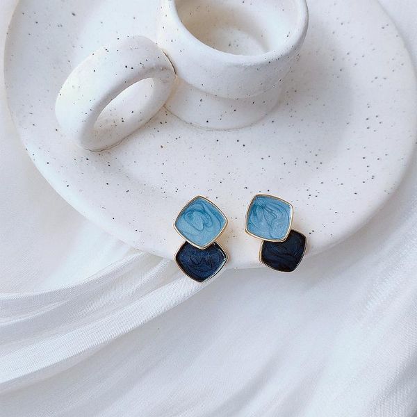

stud colorful l anti-allergy korean trendy oil-drop blue crystal earrings for women girl fashion jewelry party gifts, Golden;silver