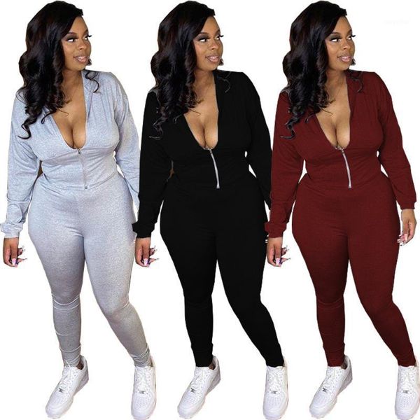 

autumn winter women casual fashion solid zipper with hood sports two piece set and pants tracksuit sweatsuit outfits women's tracksuits, Gray