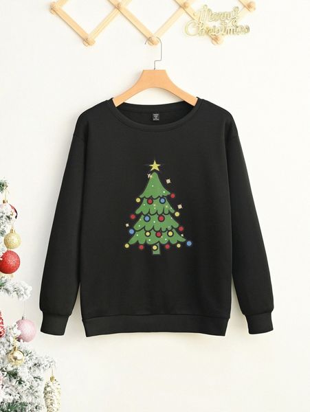

plus christmas print thermal sweatshirt z9nm#, Black