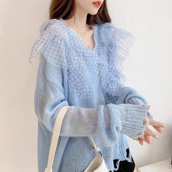 

women's knits & tees reducing pullover sweater thin loose outer wear 2021 autumn and winter long sleeve korean version, White