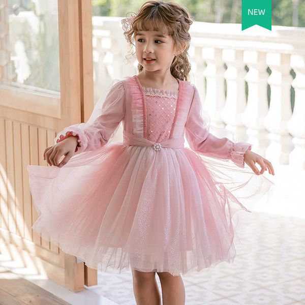 

korean teens girls long sleeve spring dress for kids princess vestido children tutu costume clothing wholesale 210529, Red;yellow