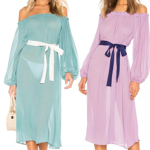 

women's swimwear 2021 cold shoulder sheer chiffon tunic beach dress for woman summer beachwear swimsuit cover up sarong, White;black