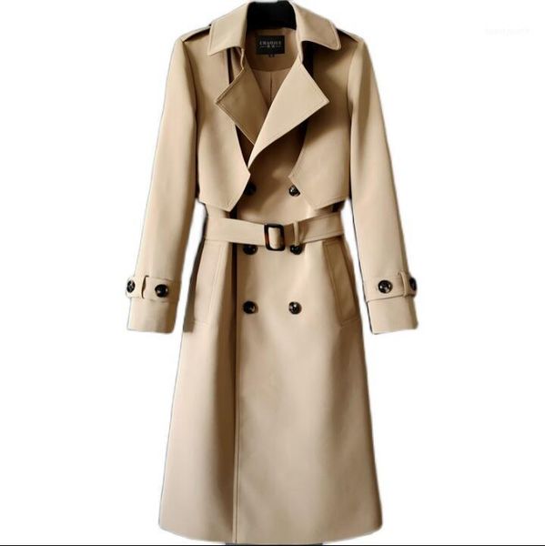 

men's trench coats mens man double breasted long coat men fake two clothes british solid color autumn winter overcoat sleeve, Tan;black