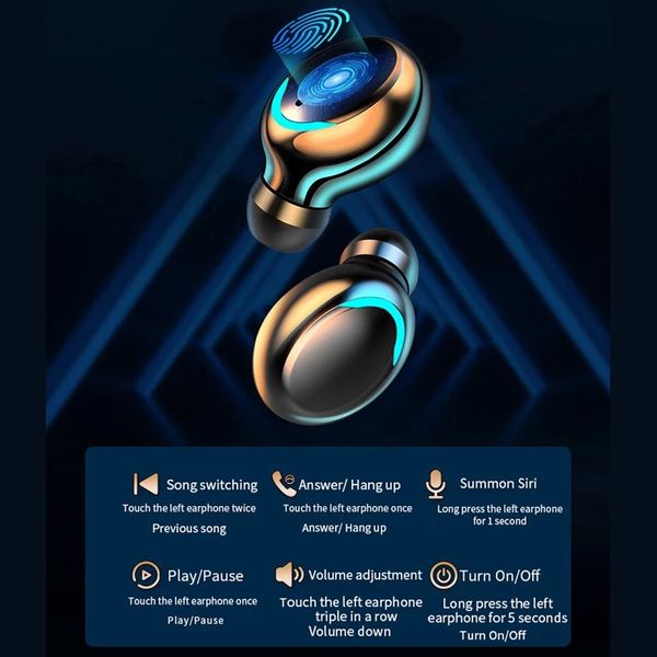 

tws bluetooth-compatible earphones 2200mah charging box wireless headphone 9d stereo sports waterproof earbuds headsets with mic