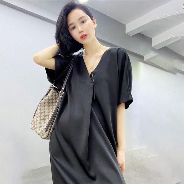 

party dresses [ewq] korea chic trendy women simplicity solid color v-neck open back loose fashion short-sleeved dress summer 2021 16e1149, White;black