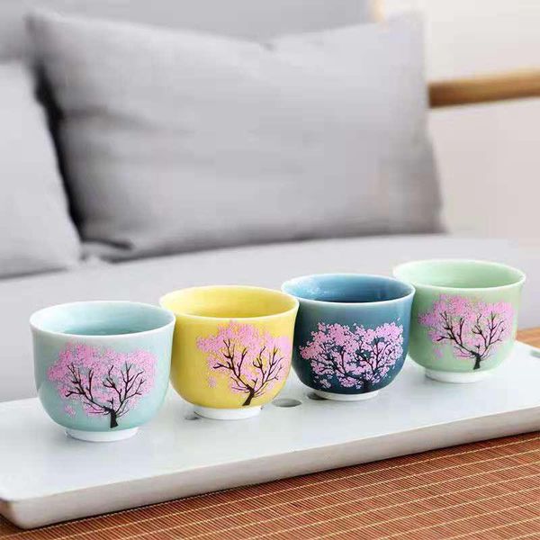 

cups & saucers japanese sakura tea cup cold temperature color changing magic cherry ceramic single set special gift for friends