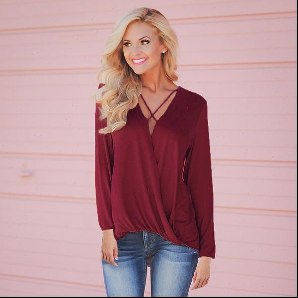 

womens shirt women v neck loose blouse solid long sleeve ol work shirts fashion elegant blusa, White