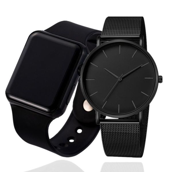 

digital watch men mesh ultra-thin stainless steel bracelet wristwatches male clock reloj hombre relogio masculino, Slivery;brown