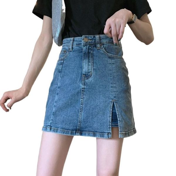 

skirts womens 2021 side vents jean skirt dividedof tall waist show thin a word jeans for women mini, Black