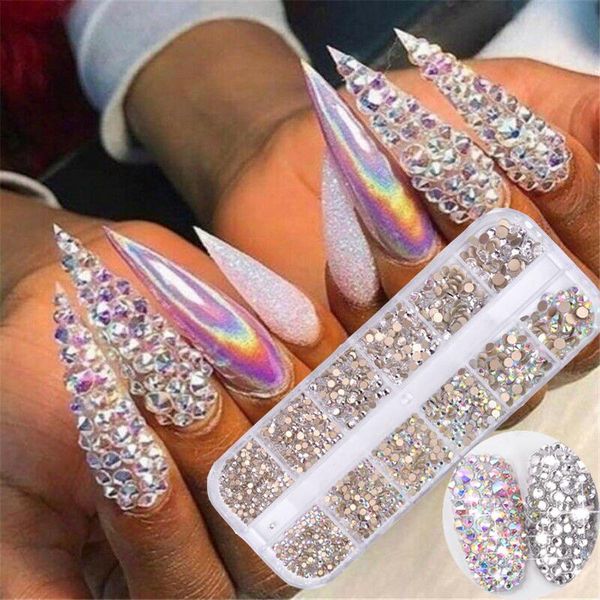 

crystal rhinestone diamond gem 3d glitter nail decoration beauty 12 boxes/set art decorations, Silver;gold