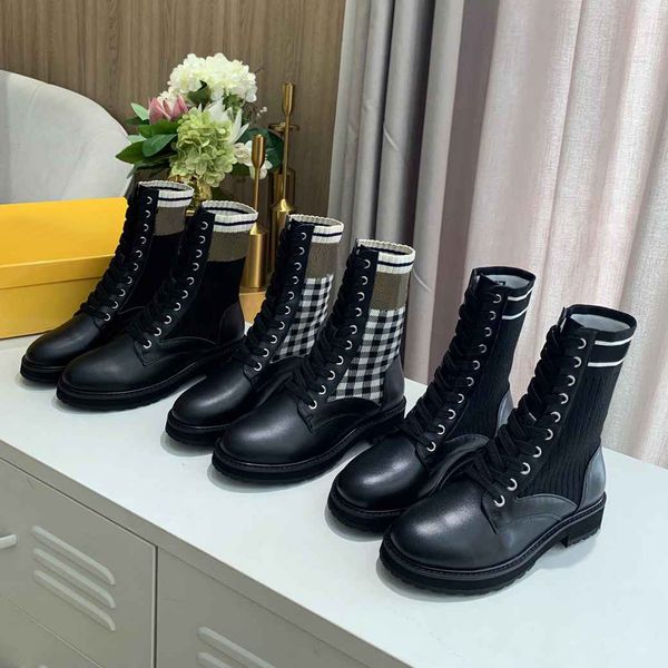 

designer rockoko boots combat motocycle shoes women ankle martin boot knit leather biker stretch fabric shoe australia winter booties, Black