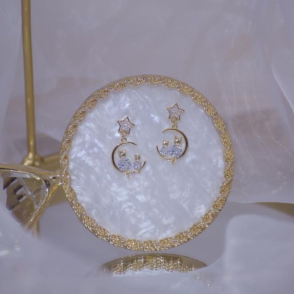 

14k real gold fashion jewelry crystal star bird exquisite cute stud earrings for woman holiday party elegant zircon earring, Golden;silver