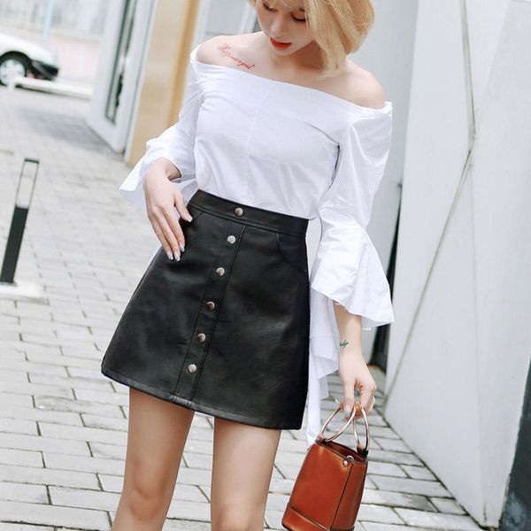 

skirts ocqbi leather empire a-line zip female pu skirt vintage casual above knee elegant women 2021, Black
