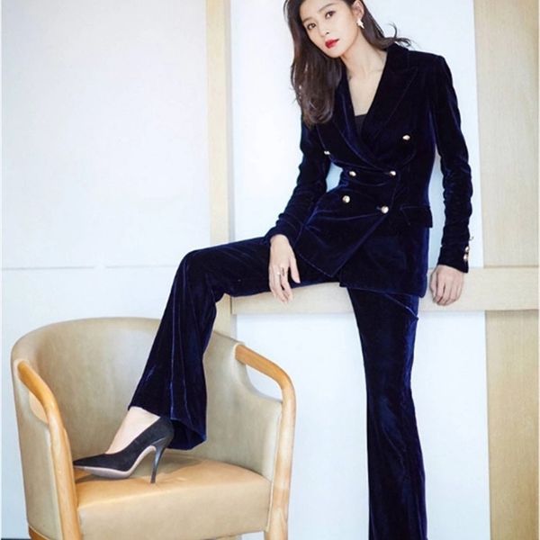 

women's suits & blazers autumn and winter stars with the same paragraph velvet suit (dark blue) + trousers two-piece c7xg, White;black