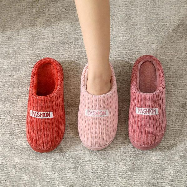 

autumn winter women men slippers bottom soft home shoe cotton thick indoor slip-on slides comfortable, Black