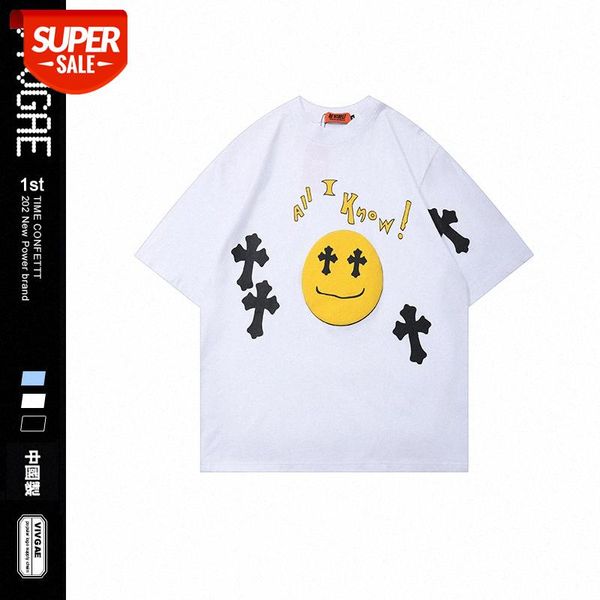 

vivgae smiley cross foam printing hip hop men's and women's casual wide t-shirt short sleeve #a89a, White;black