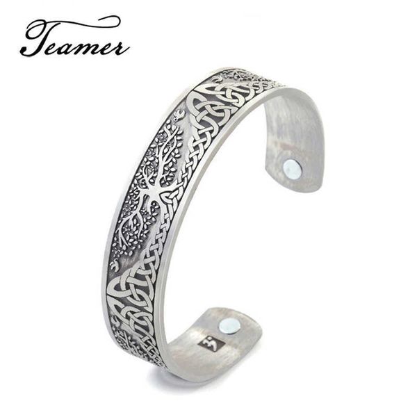 

teamer tree of life bangles jewelry viking wicca cuff celtics knot bangle silver plated magnetic bracelets for men women judaism q0719, Black