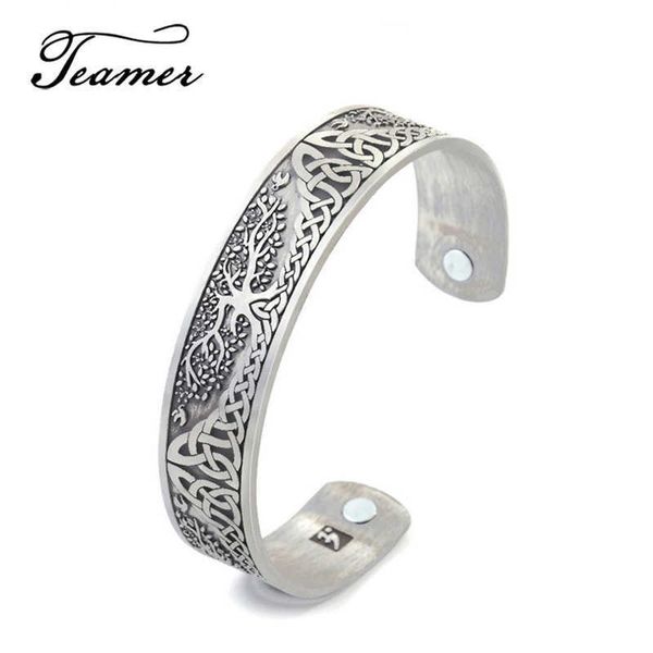 Teamer Tree of Life Braccialetti Gioielli Viking Wicca Cuff Celtics Knot Bangle Braccialetti magnetici placcati argento per uomo Donna Ebraismo Q0719