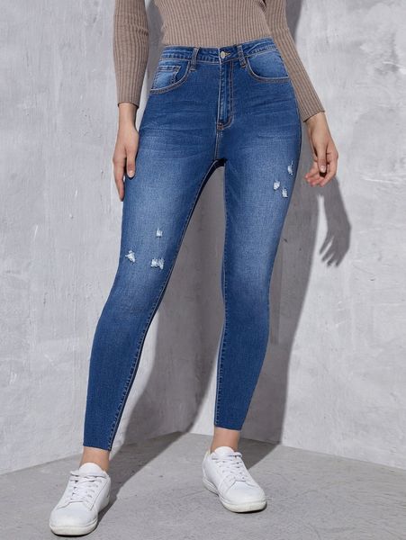 

raw hem ripped skinny jeans t8uj#, Blue