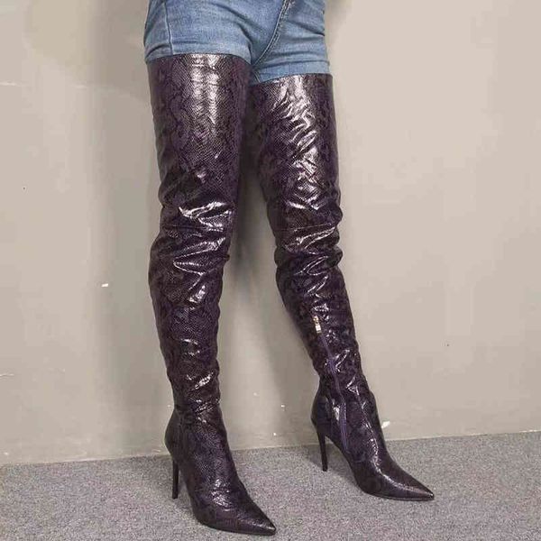 

boots olomm woman thigh stiletto finger boots beautiful snake  colour party shoes plus me size 5-15 kwuk, Black