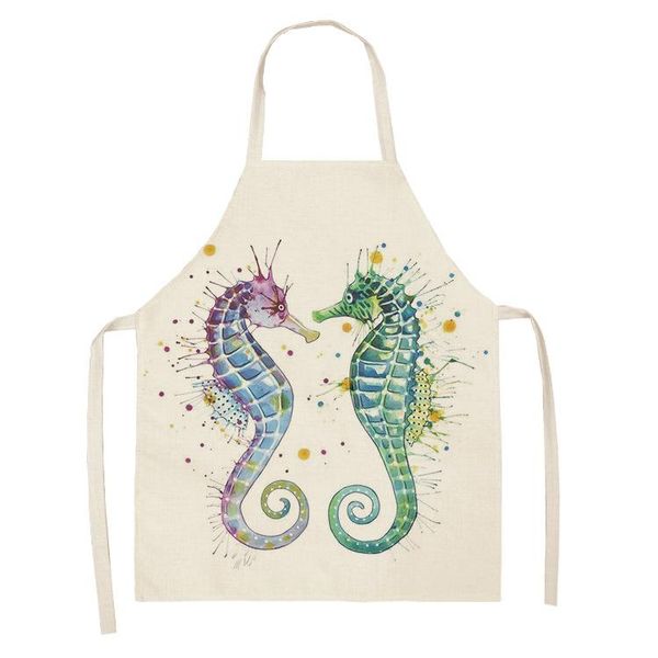 

aprons women apron ocean animal whale jellyfish pattern cleaning home cooking kitchen cook wear cotton linen bibs