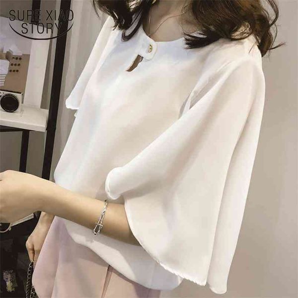 

fashion women chiffon blouse shirt flare sleeved blouses casual plus size short clothing 0437 40 210506, White