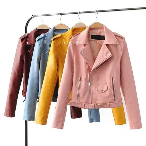 

women's jackets zoulv 2021 fashion female faux winter autumn short coat outwear women motorcycle pu leather red, Black;brown