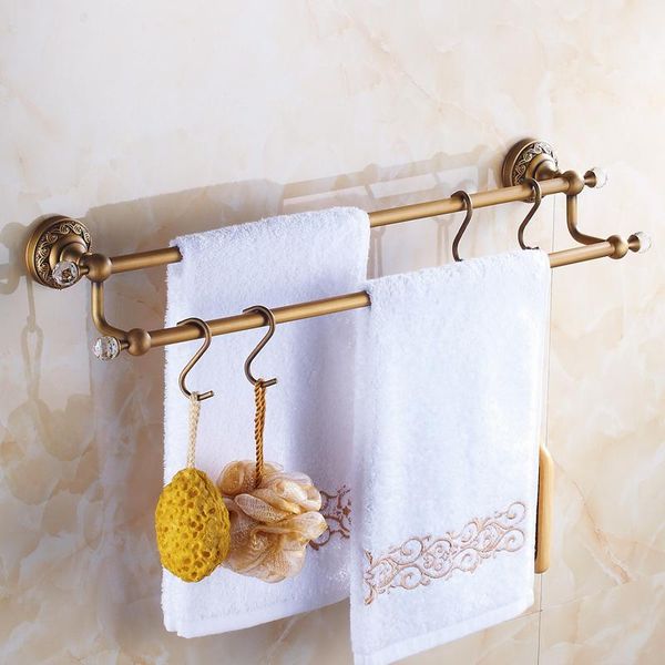

towel racks antique brass&crystal bar double layer brushed holder wall mounted bathroom accessories xs1