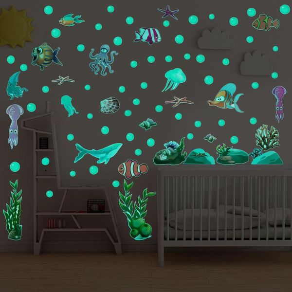 

wall stickers blue undersea world glow-in-the-dark marine life room decor decoration